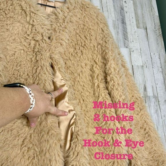 Chelsea & Violet Furry Flowers Camel Fluffy Teddy Bear Cardigan Satin Line Sz XL - Picture 7 of 11